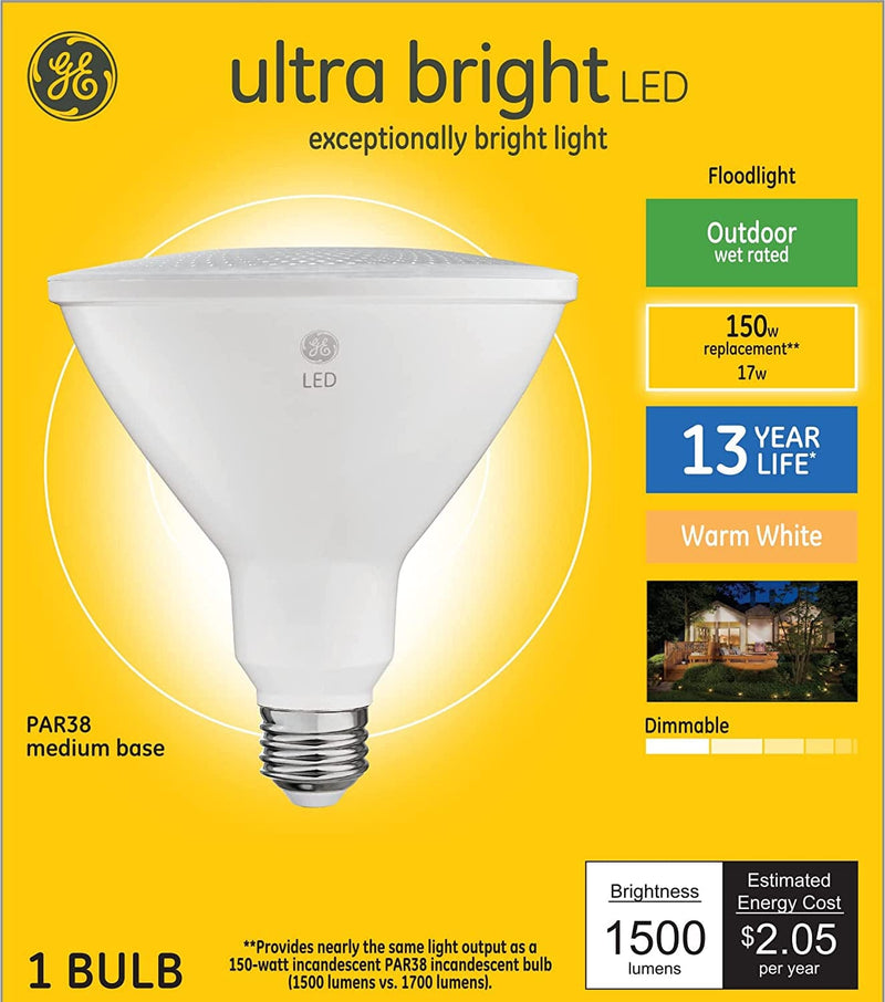 GE Ultra Bright LED Light Bulbs, Outdoor Floodlight Bulb, Wet Rated, Warm White (1 Pack) Home & Garden > Lighting > Flood & Spot Lights GE Lighting Warm White 150 Watt Eqv. Bulb