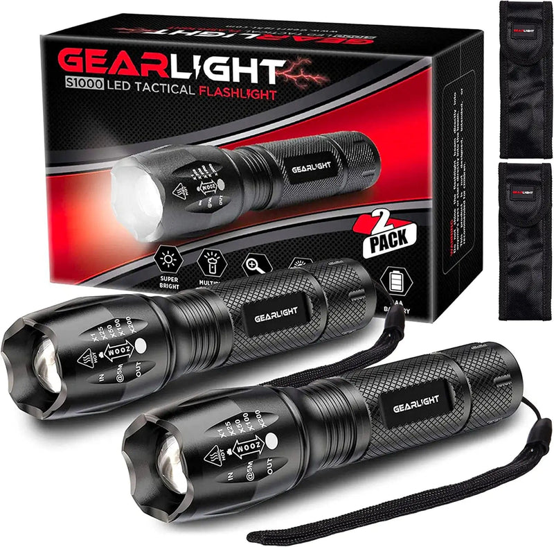 Gearlight Flashlight 2Pk Bright, Zoomable Tactical Flashlights High Lumens Great Gift for Men, Christmas Stocking Stuffer Hardware > Tools > Flashlights & Headlamps > Flashlights GearLight   