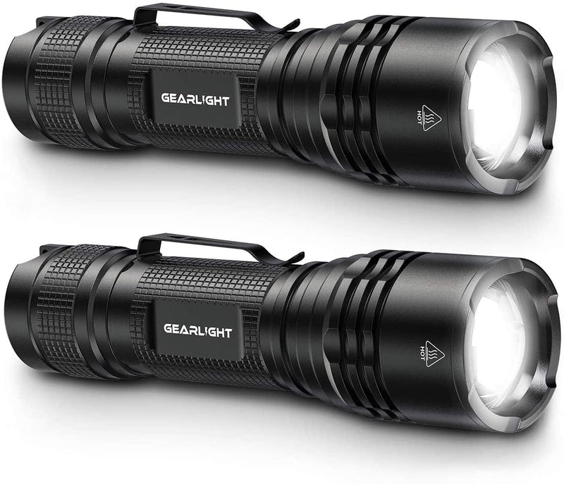 Gearlight TAC LED Flashlight Pack - 2 Super Bright, Compact Tactical Flashlights with High Lumens for Outdoor Activity & Emergency Use - Gifts for Men & Women - Black Hardware > Tools > Flashlights & Headlamps > Flashlights GearLight Black  