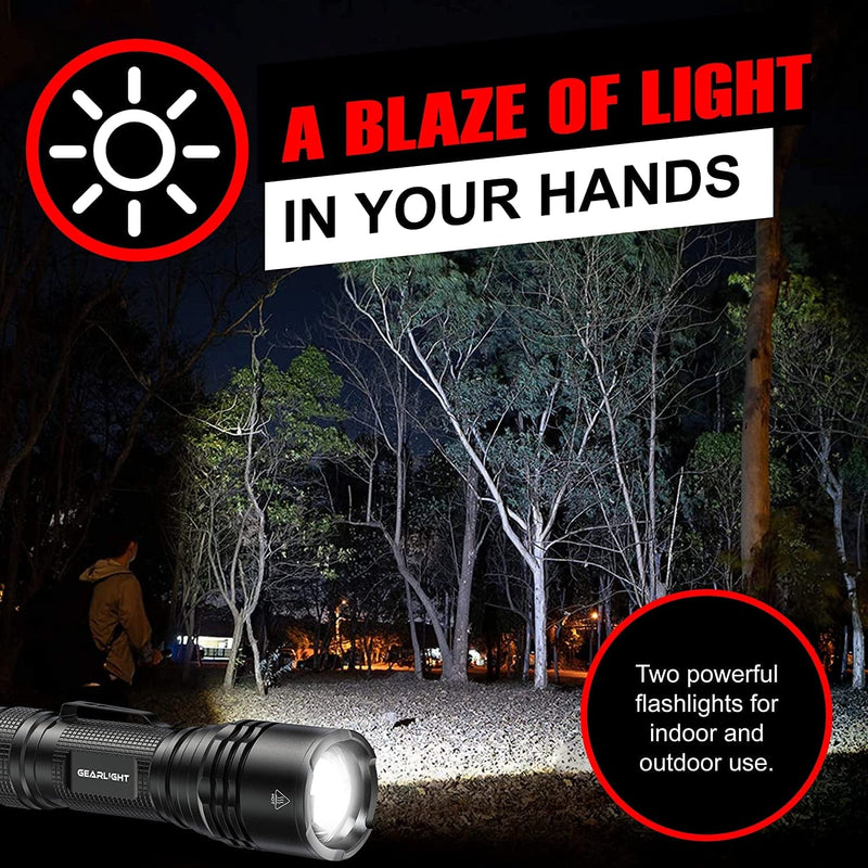 Gearlight TAC LED Flashlight Pack - 2 Super Bright, Compact Tactical Flashlights with High Lumens for Outdoor Activity & Emergency Use - Gifts for Men & Women - Black Hardware > Tools > Flashlights & Headlamps > Flashlights GearLight   