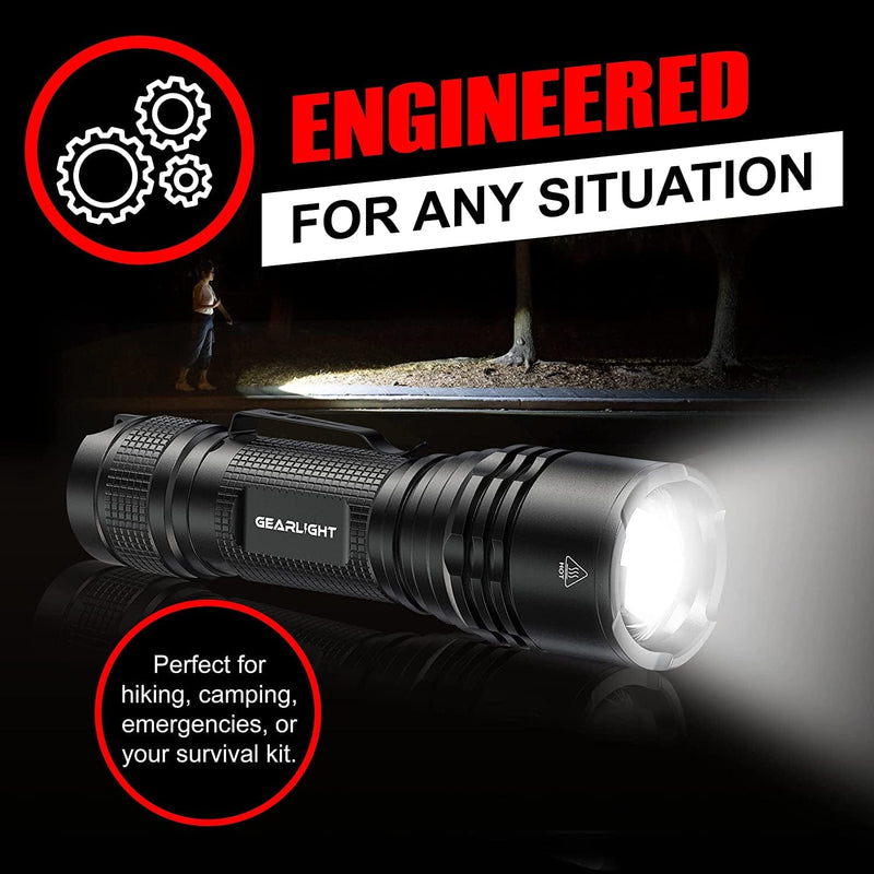 Gearlight TAC LED Flashlight Pack - 2 Super Bright, Compact Tactical Flashlights with High Lumens for Outdoor Activity & Emergency Use - Gifts for Men & Women - Black Hardware > Tools > Flashlights & Headlamps > Flashlights GearLight   
