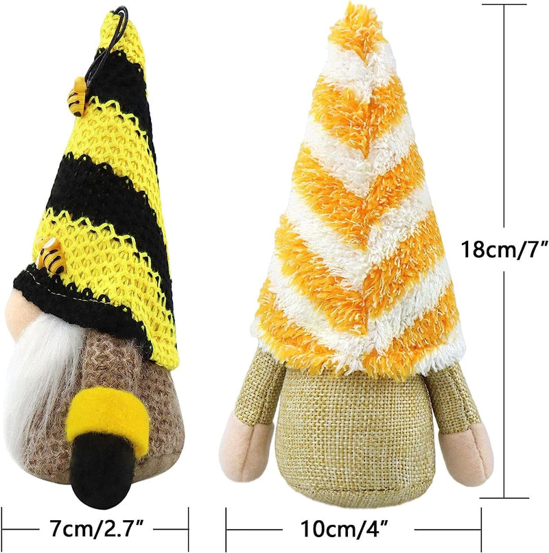 Gehydy Set of 2 Spring Gnomes Plush Bumble Bee Decoration Easter Gnome Gift Handmade Scandinavian Tomte Stuffed Farmhouse Decor for Home Kitchen Tiered Tray Home & Garden > Decor > Seasonal & Holiday Decorations Gehydy   