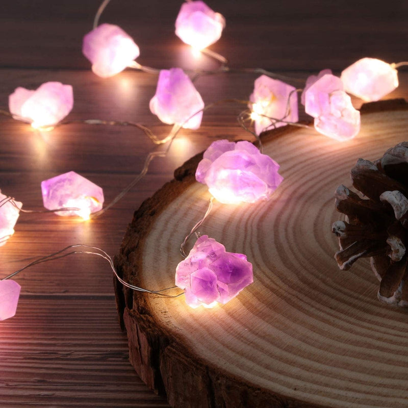Genuine Amethyst Crystal Decorative Lights Cute Fairy String Lights 10Ft 30 Natural Stones with Remote for Bedroom Hanging Ornaments Reiki Party Night Light Wedding Room Décor Mother'S Day Gift Home & Garden > Lighting > Light Ropes & Strings JASHIKA   