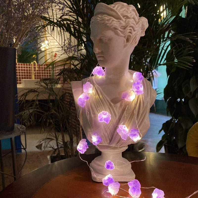 Genuine Amethyst Crystal Decorative Lights Cute Fairy String Lights 10Ft 30 Natural Stones with Remote for Bedroom Hanging Ornaments Reiki Party Night Light Wedding Room Décor Mother'S Day Gift Home & Garden > Lighting > Light Ropes & Strings JASHIKA   