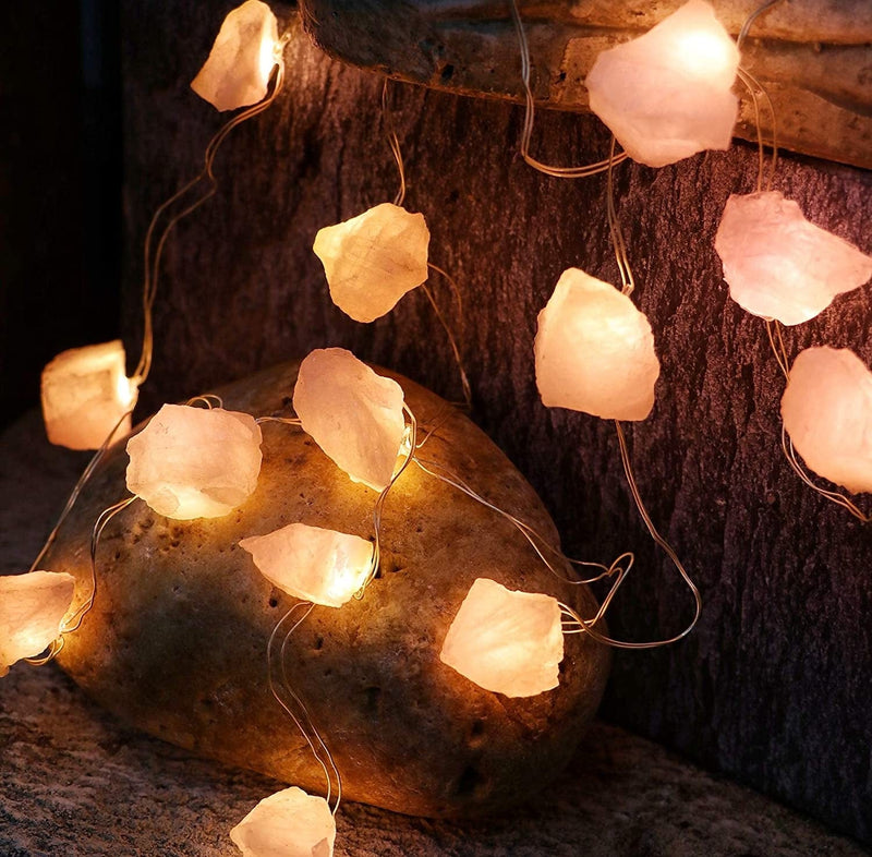 Genuine Rose Quartz Crystal Decorative String Lights Raw Stone Color Changing 8.5Ft 20 Leds USB Plug in Battery Operated with Remote for Bedroom Chakra Décor Nature Ornaments Nightlight Wedding Décor Home & Garden > Lighting > Light Ropes & Strings FURTURA   