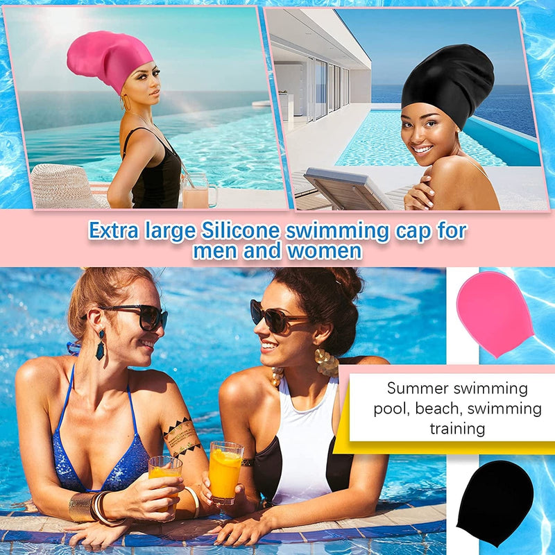 Geyoga 2 Piece Extra Large Silicone Swimming Cap, Pool Cap for Long Thick Curly Hair Dreadlocks Braids Waterproof Women and Man Swimming Cap Sporting Goods > Outdoor Recreation > Boating & Water Sports > Swimming > Swim Caps Geyoga   