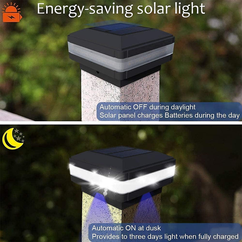 GEYUEYA Home Solar LED Post Lights Outdoor Garden Waterproof IP65 Square White Landscape Post Cap Lamp for 4X4 5X5 6X6 Wooden Posts in Patio Fence Deck, Black (4 Packs) Home & Garden > Lighting > Lamps Geyueya Home   