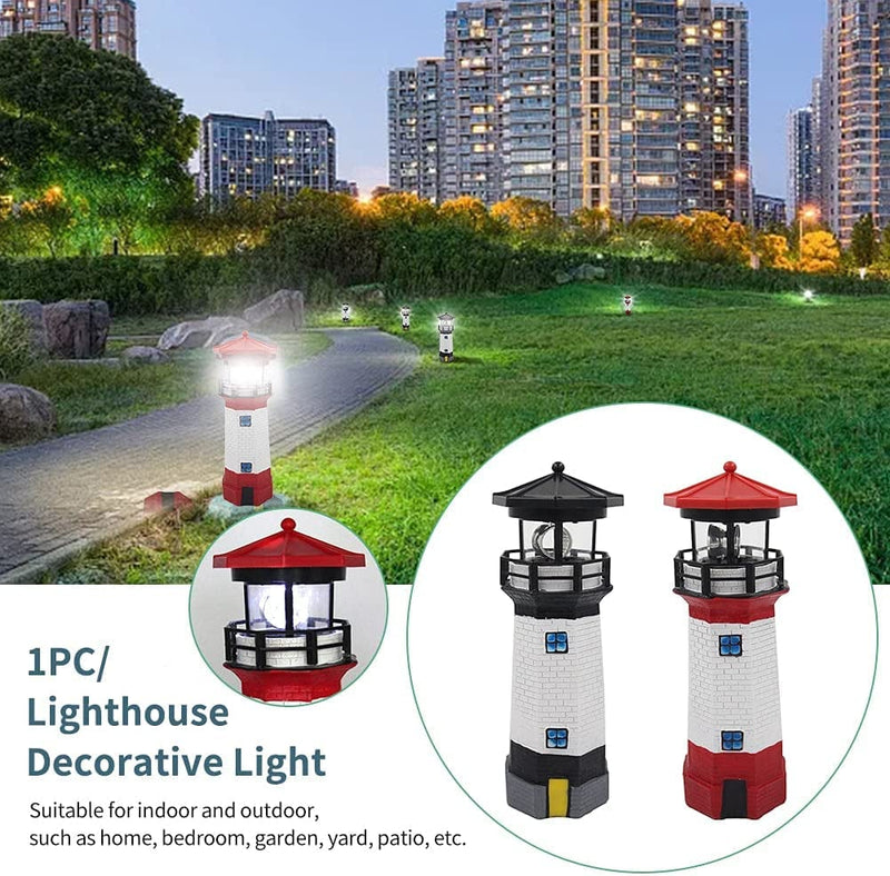 GEZICHTA Solar Lighthouse Garden Statue with Rotating Lamp, 27Cm Resin Solar Lighthouse Sculpture Waterproof Garden Ornaments Outdoor LED Waterproof Solar Led Lamp for Yard Lawn Patio(Red), Free Size Home & Garden > Lighting > Lamps GEZICHTA   