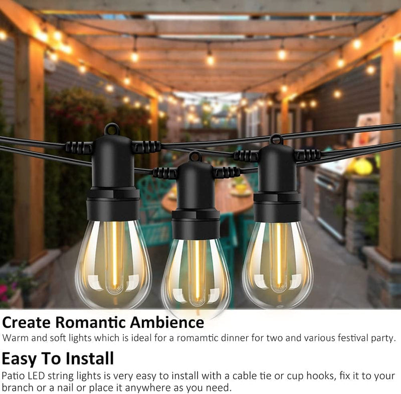 GHUSTAR 48FT LED Outdoor String Light, Waterproof Outdoor Patio LED Lights with Shatterproof Dimmable S14 Bulbs UL Listed Heavy-Duty Outdoor String Lights, Vintage Patio Lights for Wedding Party Home & Garden > Lighting > Light Ropes & Strings GHUSTAR   