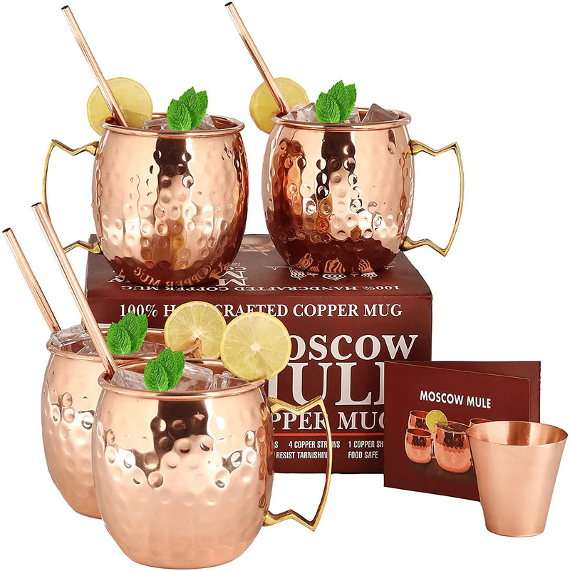 [Gift Set] Moscow Mule Copper Mugs - Set of 4-100% HANDCRAFTED Pure Solid Copper Mugs - 16 oz Premium Gift Set with BONUS: 4 Cocktail Copper Straws, Shot Glass and Recipe Booklet! Home & Garden > Kitchen & Dining > Barware COPPER BAR COCKTAILS 29 Default Title  