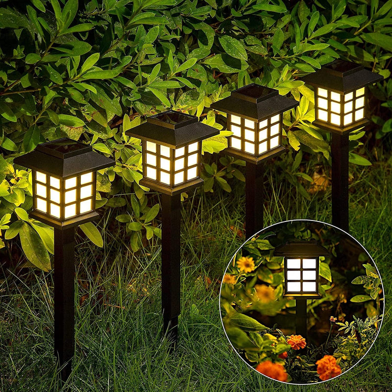GIGALUMI 6 Pack Metal Solar Outdoor Lights, Bronze Finshed Landscape Path Lights, Glass Lamp, Waterproof Led Solar Pathway Lights for Lawn, Patio, Yard, Garden, Pathway, Walkway and Driveway