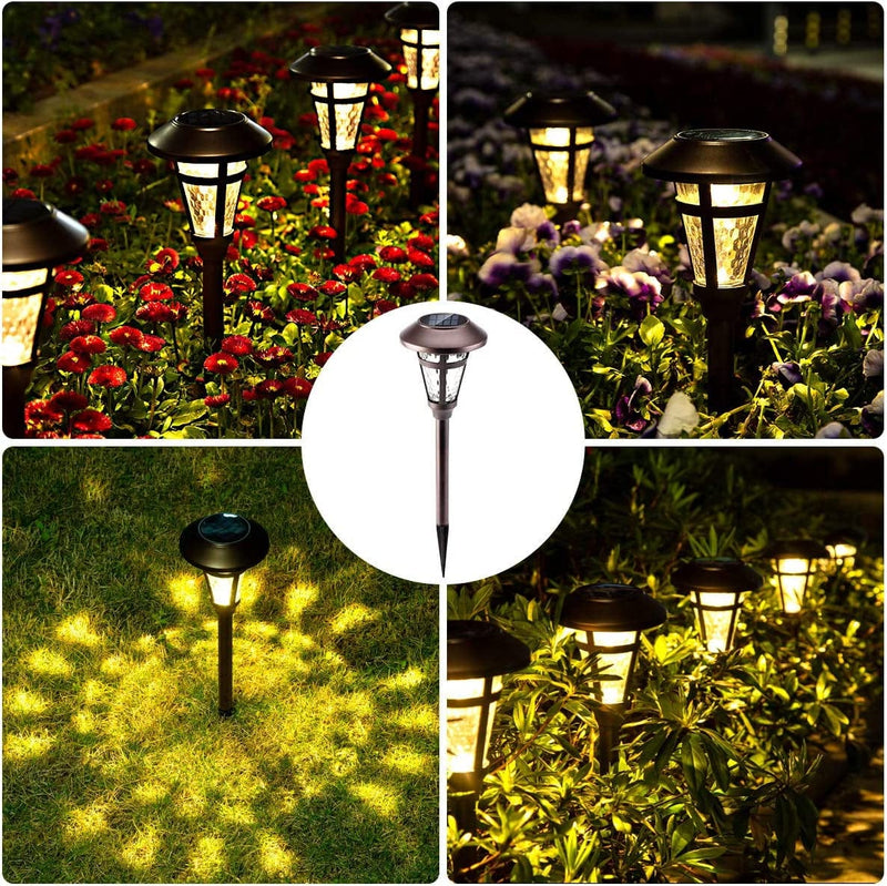 GIGALUMI 6 Pack Metal Solar Outdoor Lights, Bronze Finshed Landscape Path Lights, Glass Lamp, Waterproof Led Solar Pathway Lights for Lawn, Patio, Yard, Garden, Pathway, Walkway and Driveway Home & Garden > Lighting > Lamps GIGALUMI   