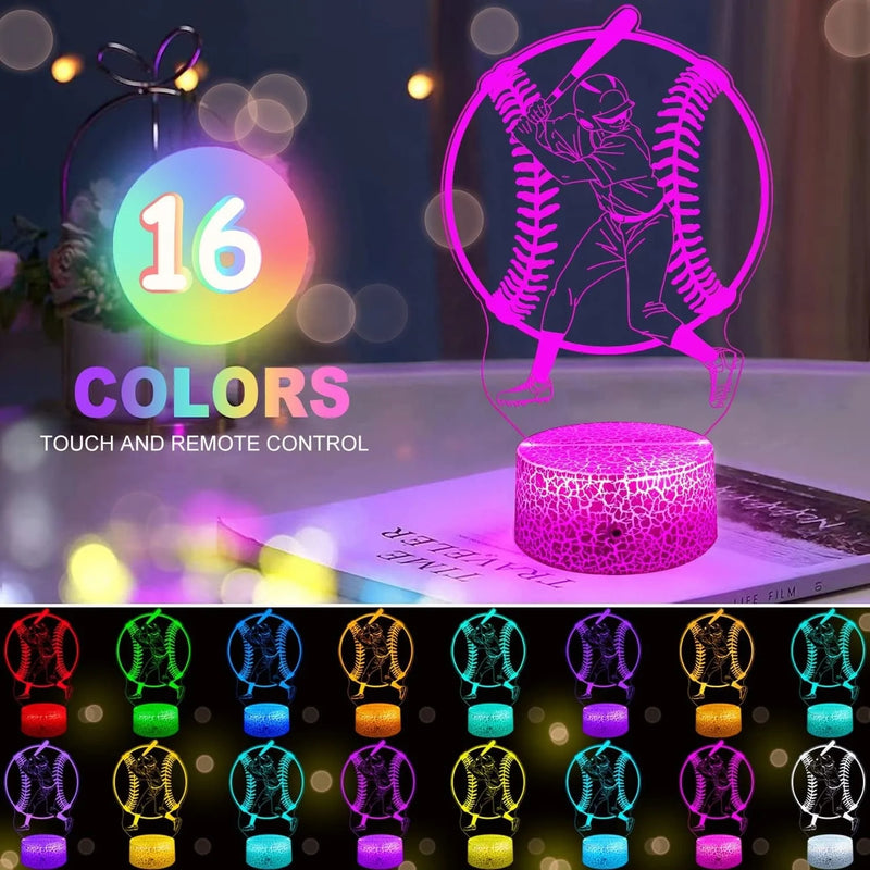 GIMFRY Baseball Night Light Cool Baseball Gifts for Boys 16 Colors Changing with Remote&Touch Models Bedside Room Baseball Decor Lamp Birthday Christmas Party Present for Kids and Baseball Lovers