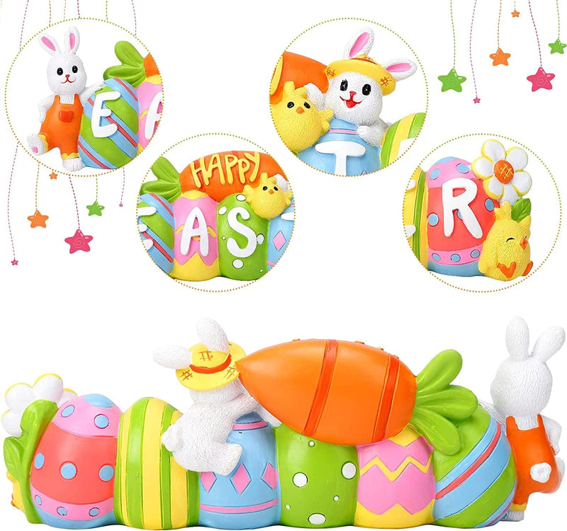 GIMMYFIVE Easter Bunny Eggs with the Word Easter Resin Centerpiece Decor Easter Resin Decoration Rabbits Bunny & Egg Tabletop Easter Figuring for Easter Home and Office Easter Tabletop Decoration Home & Garden > Decor > Seasonal & Holiday Decorations GIMMYFIVE   