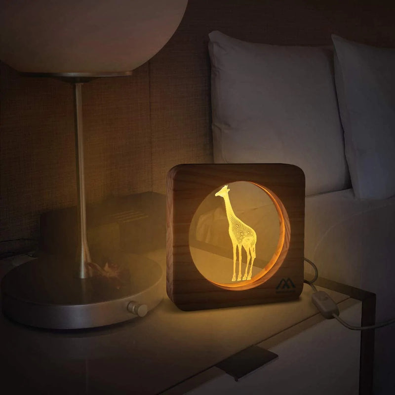 Giraffe Led Night Light Low Power & Energy Used Solid Wooden-Frame Manual Switch Soft Lighting Good Home , Nursery Decorate Light Creative Gift to Send Child