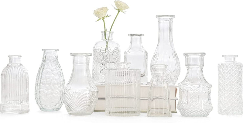 Glass Bud Vase Set of 10 - Small Vases for Flowers, Clear Bud Vases in Bulk, Cute Glass Vases for Centerpieces, Mini Vintage Vase for Rustic Wedding Decorations, Home Table Flower Decor Home & Garden > Decor > Seasonal & Holiday Decorations Bonne Ambiance Clear-style3 10 PCS 