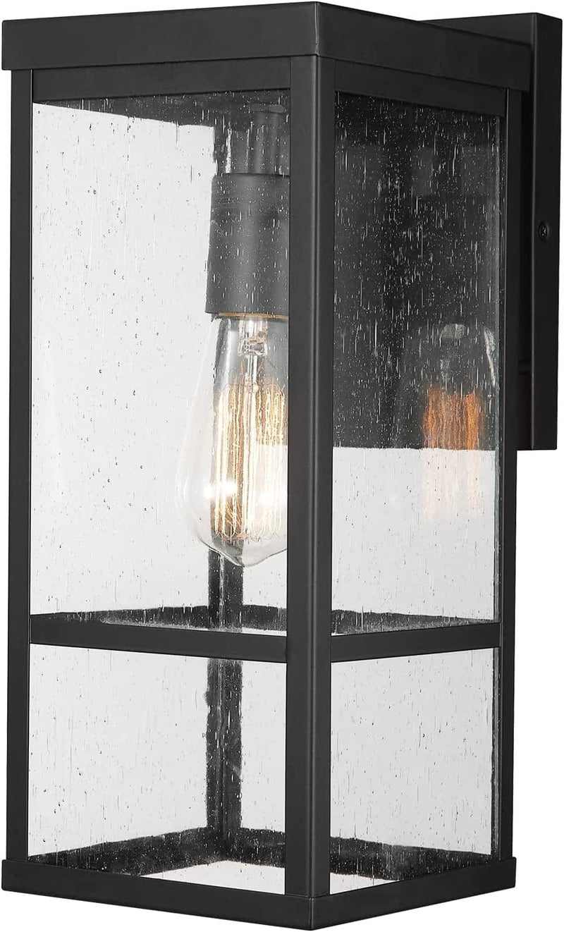 Globe Electric 44176 1-Light Outdoor Indoor Wall Sconce, Matte Black, Glass Panes, Weather Resistant, Wall Lighting, Wall Lamp Dimmable, Kitchen Sconces Wall Lighting, Home Improvement, Porch Light Home & Garden > Lighting > Light Ropes & Strings Globe Electric Matte Black, Seeded Glass  