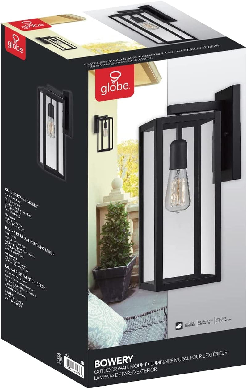 Globe Electric 44176 1-Light Outdoor Indoor Wall Sconce, Matte Black, Glass Panes, Weather Resistant, Wall Lighting, Wall Lamp Dimmable, Kitchen Sconces Wall Lighting, Home Improvement, Porch Light Home & Garden > Lighting > Light Ropes & Strings Globe Electric   