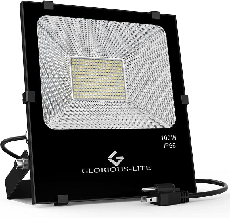 GLORIOUS-LITE 100W LED Flood Light Outdoor, 8000LM LED Work Light with Plug, 6500K Daylight White, IP66 Waterproof Outdoor Floodlights for Yard, Garden, Playground Home & Garden > Lighting > Flood & Spot Lights GLORIOUS-LITE 100.0  