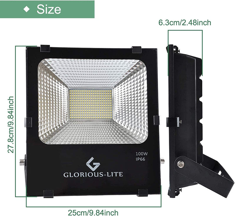 GLORIOUS-LITE 100W LED Flood Light Outdoor, 8000LM LED Work Light with Plug, 6500K Daylight White, IP66 Waterproof Outdoor Floodlights for Yard, Garden, Playground Home & Garden > Lighting > Flood & Spot Lights GLORIOUS-LITE   