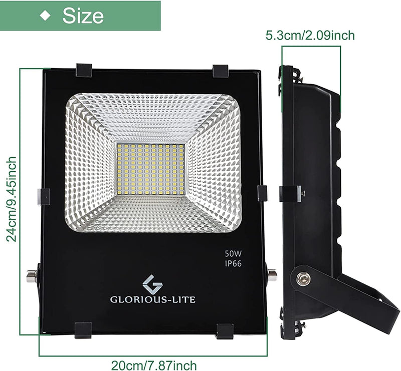 GLORIOUS-LITE 2 Pack 100W LED Flood Light Outdoor, 8000Lm LED Work Light with Plug, IP66 Waterproof Exterior Security Lights, 6500K Daylight White outside Floodlights for Playground Yard Stadium Lawn Home & Garden > Lighting > Flood & Spot Lights GLORIOUS-LITE   