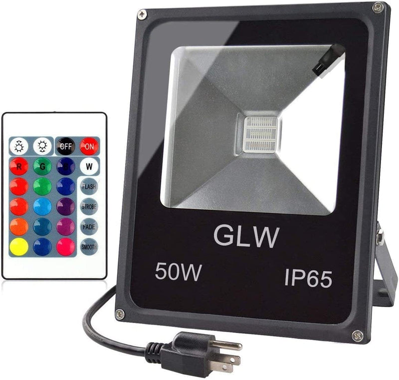 GLW RGB LED Flood Lights,50W Outdoor Super Bright Spotlight,High Power 16 Colors Remote Control Floodlight,4 Modes with US 3-Plug,Ip65 Waterproof Spotlight for Stage,Yard Home & Garden > Lighting > Flood & Spot Lights GLW 50w  