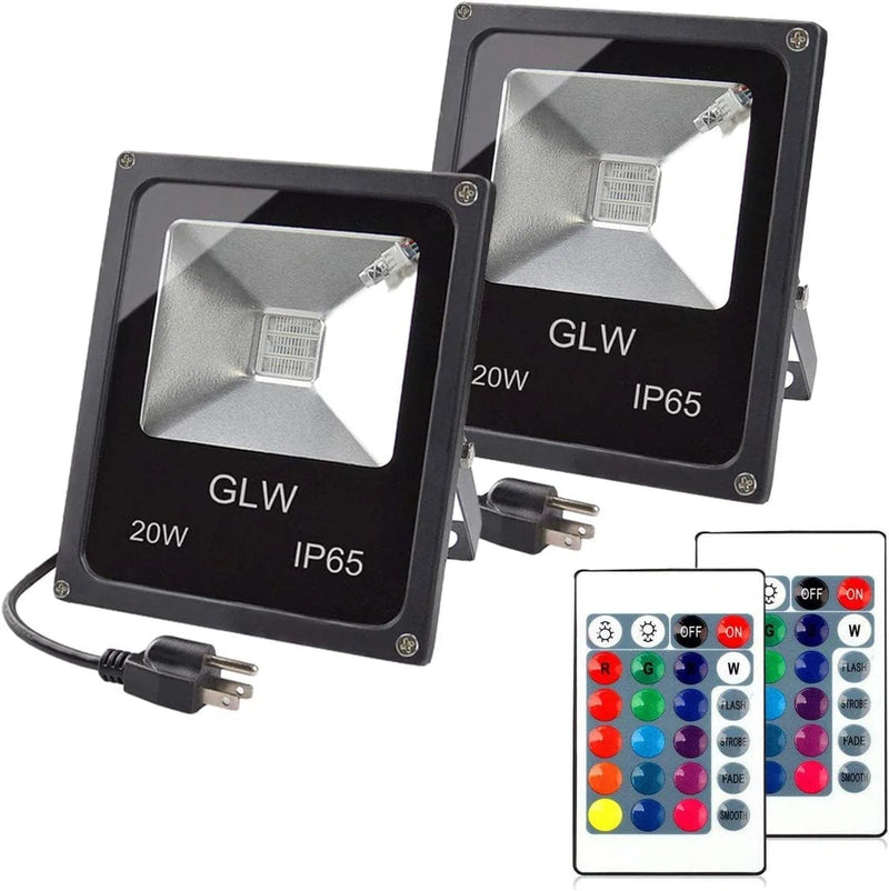 GLW RGB LED Flood Lights,50W Outdoor Super Bright Spotlight,High Power 16 Colors Remote Control Floodlight,4 Modes with US 3-Plug,Ip65 Waterproof Spotlight for Stage,Yard