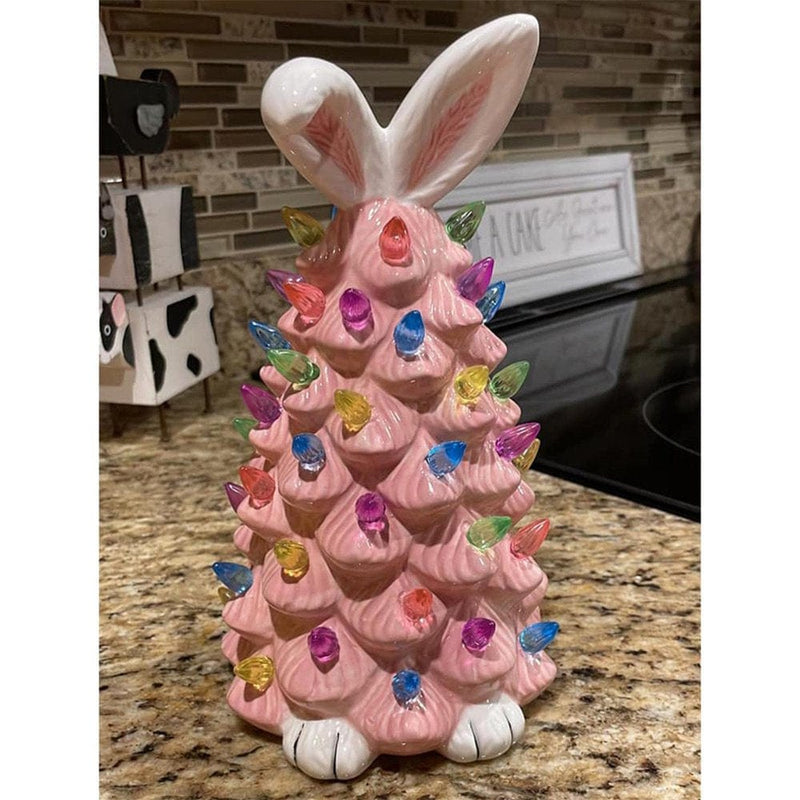 Gnome Easter Ceramic Tree, Pink Bunny Tree Easter Decorations for Indoor Spring Home Bedroom Office Decor,Tabletop Bunny Rabbit Pink Tree Home Decor Home & Garden > Decor > Seasonal & Holiday Decorations Easter Decorations   