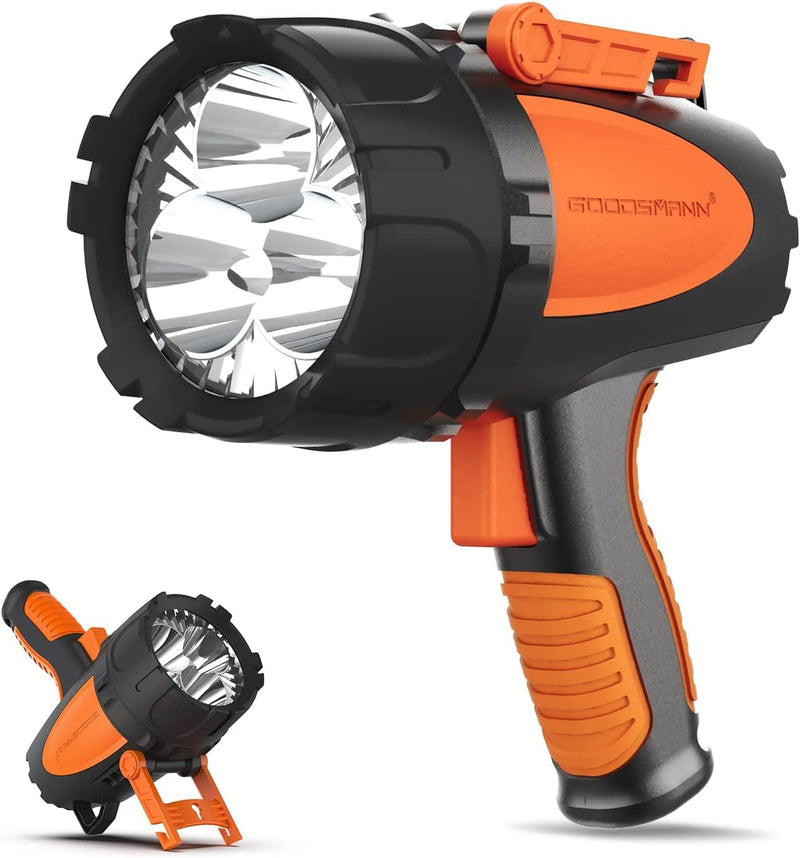 GOODSMANN Rechargeable Handheld Spotlight LED Waterproof Searchlight 3000 Lumen Portable Spotlight with USB Adapter Car Charger 9924-H101-01