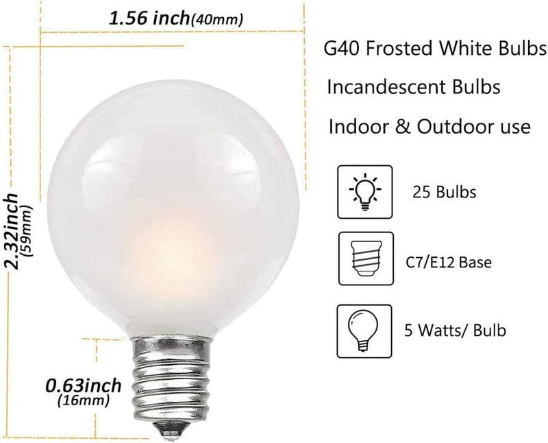 GOOTHY G40 Frosted White Globe Lights Bulbs, Outdoor G40 Globe Replacement Bulbs for Patio Outdoor String Lights, 5 Watts, C7/ E12 Candelabra Base- 25 Pack Home & Garden > Lighting > Light Ropes & Strings GOOTHY   