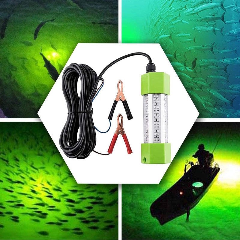 Goture 12V 45W Underwater Fishing Light – Portable IP68 LED Freshwater & Saltwater Submersible Waterproof Lure Bait Lamp with 5M Cord for Boat Kayak Bank Dock – Green, White