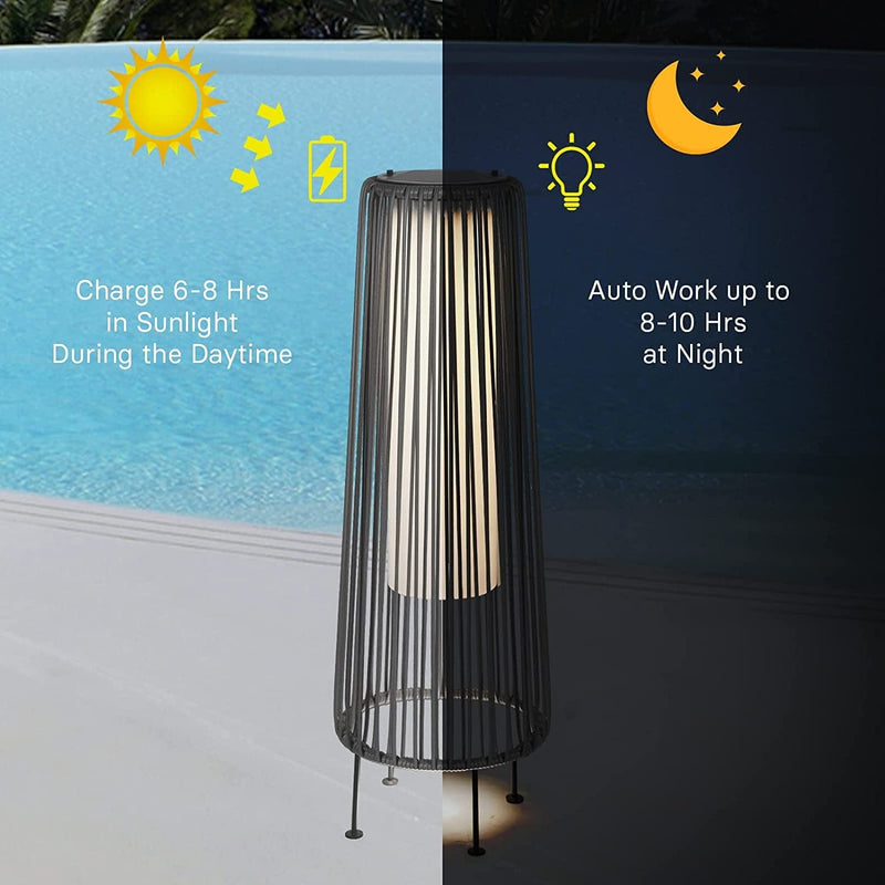 Grand Patio Outdoor Floor Solar Light 2-Pack, All-Weather Wicker Solar Patio Lamp Waterproof outside Solar Deck Lamp for Porch, Yard, Garden, Lawn Decorations - Light Brown, Gordes 2 PCS