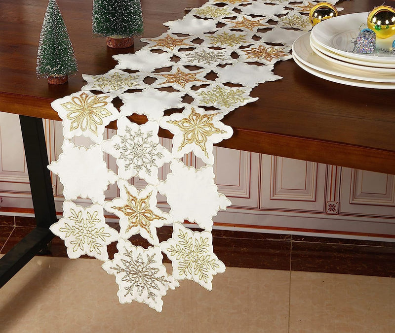 GRANDDECO Holiday Christmas Table Runner 13"X68" Cutwork Embroidered Snowflake Dresser Scarf Table Topper for Home Dining Xmas Table Top Decoration (Runner 13"X68", Snowflake) Home & Garden > Decor > Seasonal & Holiday Decorations GRANDDECO   