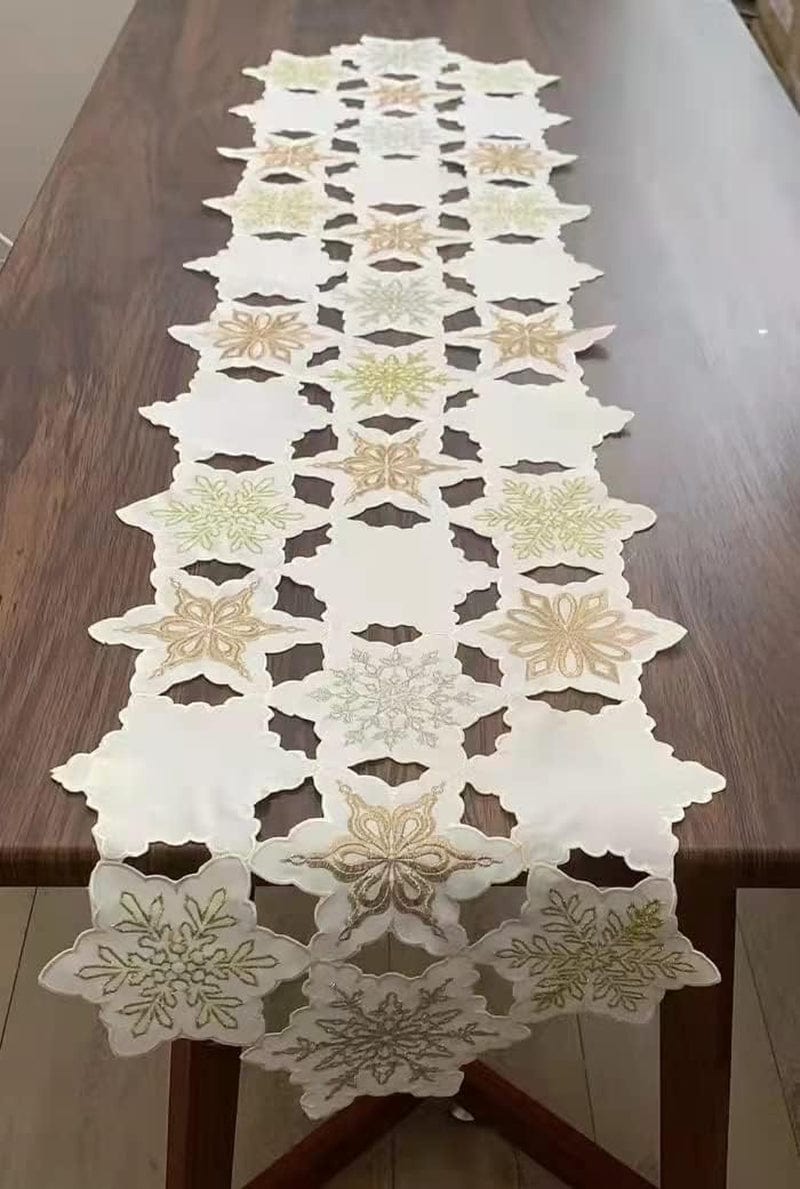 GRANDDECO Holiday Christmas Table Runner 13"X68" Cutwork Embroidered Snowflake Dresser Scarf Table Topper for Home Dining Xmas Table Top Decoration (Runner 13"X68", Snowflake) Home & Garden > Decor > Seasonal & Holiday Decorations GRANDDECO   