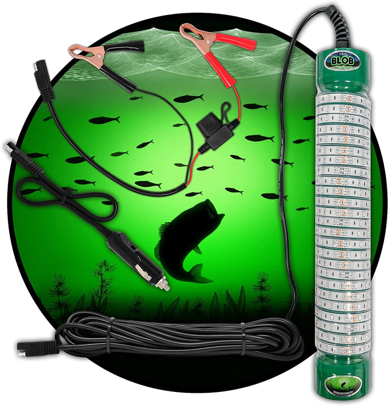 Green Blob Outdoors New Underwater LED Fishing Light 15000 Lumens 12V Battery Powered with Alligator Clips Fish Light Attracting Snook Crappie for Boats, Made in Texas Home & Garden > Pool & Spa > Pool & Spa Accessories Green Blob Outdoors 30ft Cord  