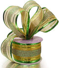Green Striped Wired Christmas Ribbon - 2 1/2" X 10 Yards, St. Patrick'S Day, Easter, Spring, Christmas Tree Decor, Garland, Gifts, Wrapping, Wreath, Bows, Presents, Decorations Home & Garden > Decor > Seasonal & Holiday Decorations GiftWrap Etc. Metallic Green Striped 2.5" x 10 Yards 