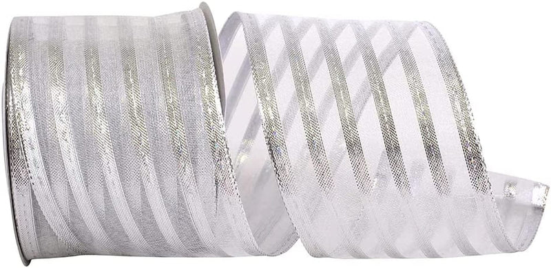 Green Striped Wired Christmas Ribbon - 2 1/2" X 10 Yards, St. Patrick'S Day, Easter, Spring, Christmas Tree Decor, Garland, Gifts, Wrapping, Wreath, Bows, Presents, Decorations Home & Garden > Decor > Seasonal & Holiday Decorations GiftWrap Etc. Metallic Silver Striped 2.5" x 10 Yards 