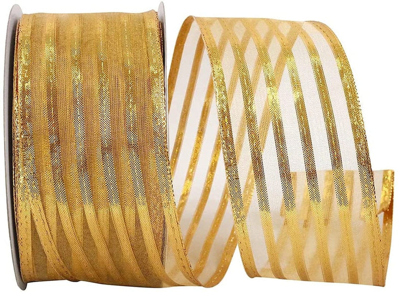 Green Striped Wired Christmas Ribbon - 2 1/2" X 10 Yards, St. Patrick'S Day, Easter, Spring, Christmas Tree Decor, Garland, Gifts, Wrapping, Wreath, Bows, Presents, Decorations Home & Garden > Decor > Seasonal & Holiday Decorations GiftWrap Etc. Metallic Gold Striped 2.5" x 10 Yards 