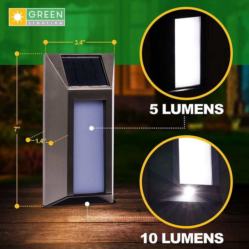Greenlighting Stainless Steel Solar Outdoor Lamp - Sconce Waterproof Solar Outdoor Wall Lights - Solar Porch Lights - Solar Outdoor Lights for House with Warm LED Glow (Stainless Steel, 4 Pack) Home & Garden > Lighting > Lamps GreenLighting   