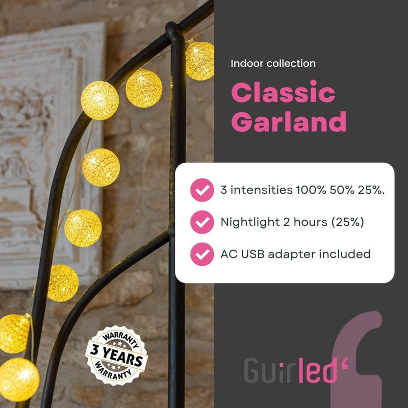 Guirled Nomads - ﻿String Light Garland LED USB - Fairy Light - Baby Nightlight 2H - AC Adapter Included - 3 Intensities 24 Cotton Balls - 7.87Ft 2.4M - Cotton Home & Garden > Lighting > Light Ropes & Strings Guirled   