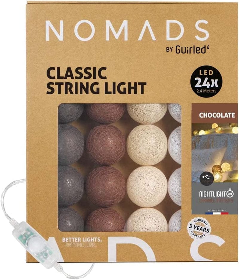 Guirled Nomads - ﻿String Light Garland LED USB - Fairy Light - Baby Nightlight 2H - AC Adapter Included - 3 Intensities 24 Cotton Balls - 7.87Ft 2.4M - Cotton Home & Garden > Lighting > Light Ropes & Strings Guirled Chocolate 24 balls 