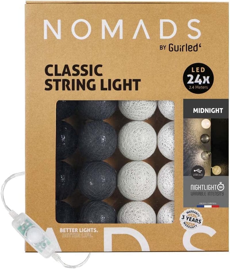 Guirled Nomads - ﻿String Light Garland LED USB - Fairy Light - Baby Nightlight 2H - AC Adapter Included - 3 Intensities 24 Cotton Balls - 7.87Ft 2.4M - Cotton Home & Garden > Lighting > Light Ropes & Strings Guirled Midnight 24 balls 