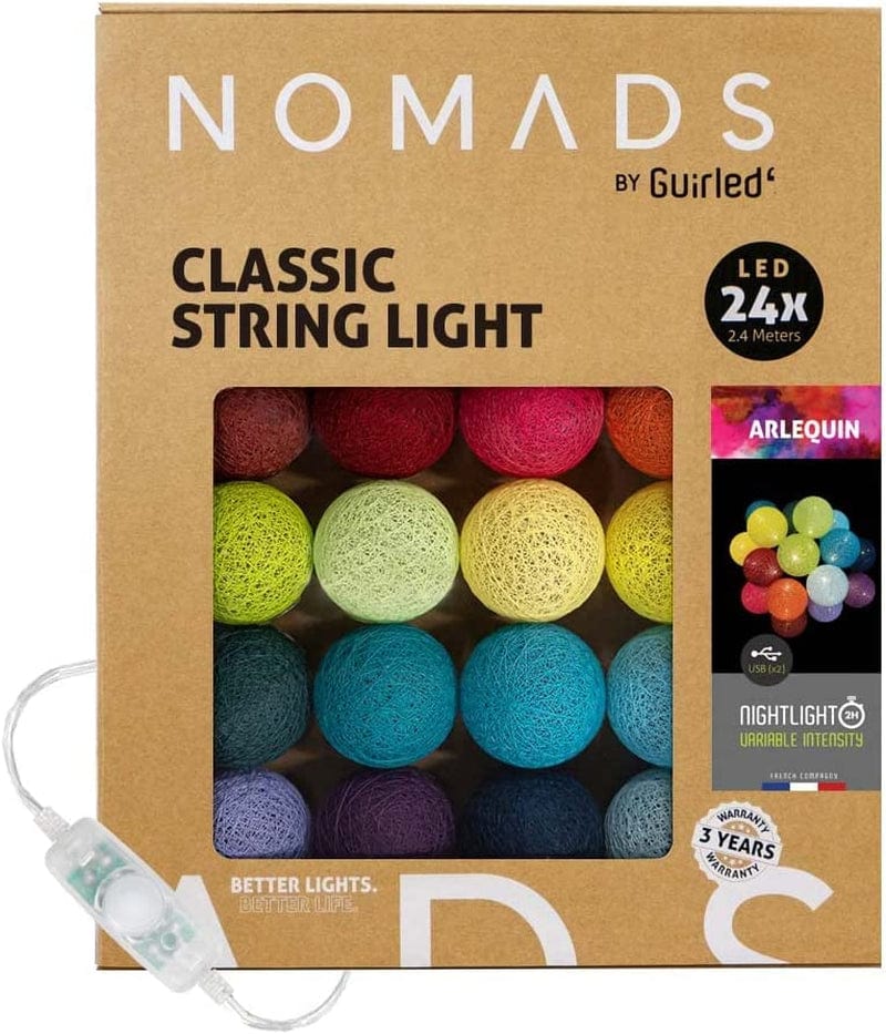 Guirled Nomads - ﻿String Light Garland LED USB - Fairy Light - Baby Nightlight 2H - AC Adapter Included - 3 Intensities 24 Cotton Balls - 7.87Ft 2.4M - Cotton Home & Garden > Lighting > Light Ropes & Strings Guirled Arlequin 24 balls 