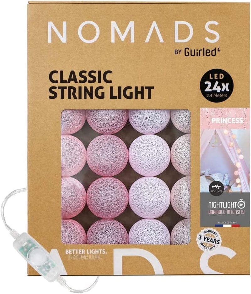 Guirled Nomads - ﻿String Light Garland LED USB - Fairy Light - Baby Nightlight 2H - AC Adapter Included - 3 Intensities 24 Cotton Balls - 7.87Ft 2.4M - Cotton Home & Garden > Lighting > Light Ropes & Strings Guirled Princess 24 balls 