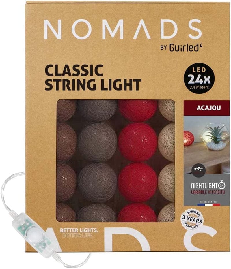 Guirled Nomads - ﻿String Light Garland LED USB - Fairy Light - Baby Nightlight 2H - AC Adapter Included - 3 Intensities 24 Cotton Balls - 7.87Ft 2.4M - Cotton Home & Garden > Lighting > Light Ropes & Strings Guirled Acajou 24 balls 