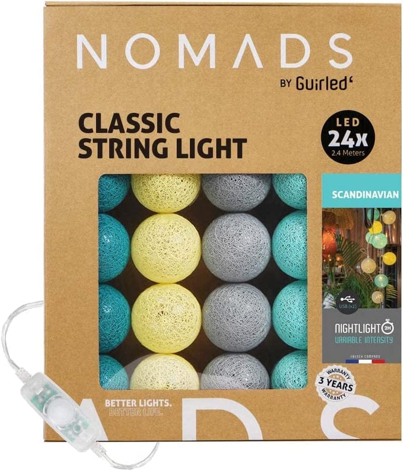 Guirled Nomads - ﻿String Light Garland LED USB - Fairy Light - Baby Nightlight 2H - AC Adapter Included - 3 Intensities 24 Cotton Balls - 7.87Ft 2.4M - Cotton Home & Garden > Lighting > Light Ropes & Strings Guirled Scandinavian 24 balls 