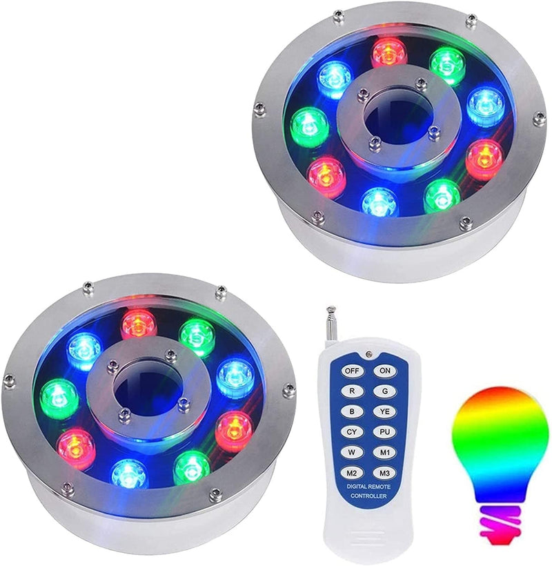 GUODDM 2PCS Submersible LED Pool Lights - Waterproof Underwater Light, RGB Color Change with RF Remote Control LED Ring Fountain Underwater Light, IP68 Waterproof Middle Hole Pond Underwater Lights Home & Garden > Pool & Spa > Pool & Spa Accessories GUODDM Rgb+remote Control 9W (12V) 