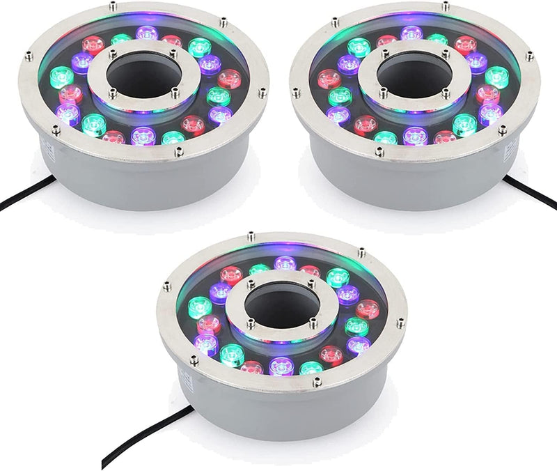 GUODDM 3PCS Submersible LED Fountain Light - LED Swimming Pool Underwater Light, LED Ring Fountain Light, Pond Landscape Lights IP68 Waterproof Middle Hole Pond Lights for Underwater Fountain Pool Home & Garden > Pool & Spa > Pool & Spa Accessories GUODDM   