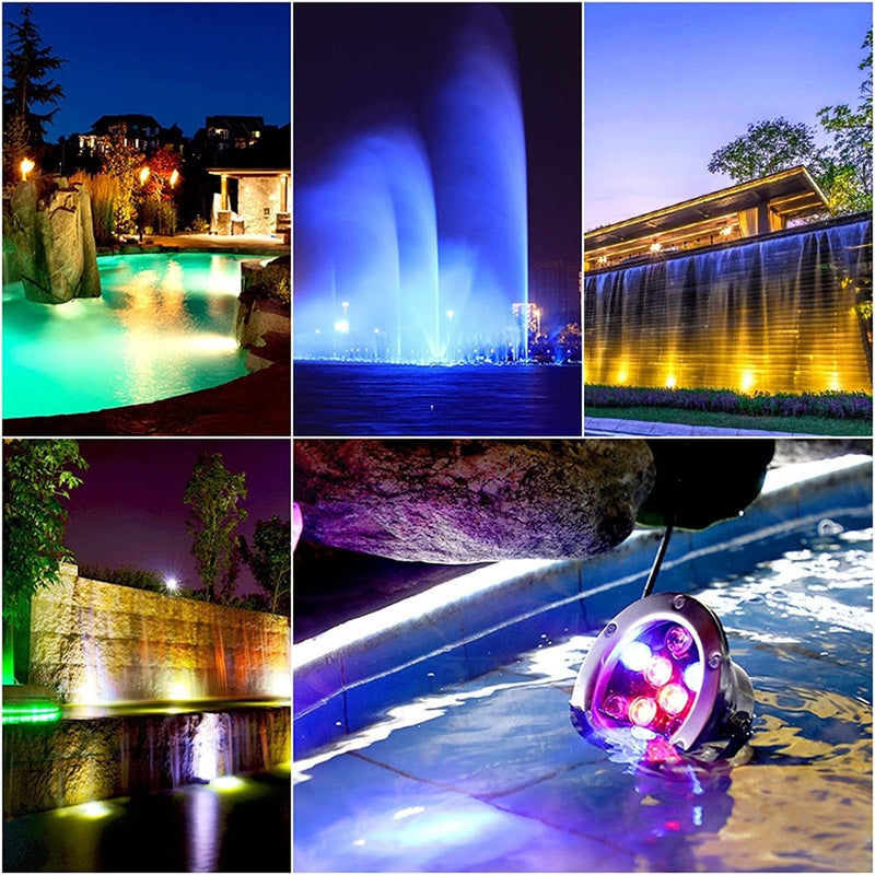 GUODDM Submersible LED Fountain Light - LED Swimming Pool Underwater Light, Pond Lights Led Underwater Submersible Lamp with Control, Stainless Steel 3-36W Pond Light 12V/24V Colorful Landscape Light Home & Garden > Pool & Spa > Pool & Spa Accessories GUODDM   