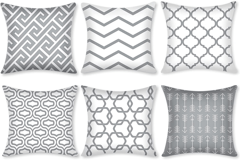 Gusgopo Throw Pillow Covers 18 x 18 Set of 6, Modern Decorative Pillow Covers, Geometry Outdoor Square Pillow Cushion Cases for Couch Sofa Bedroom Car, Grey Home & Garden > Decor > Chair & Sofa Cushions Gusgopo Grey 20inchx20inch 